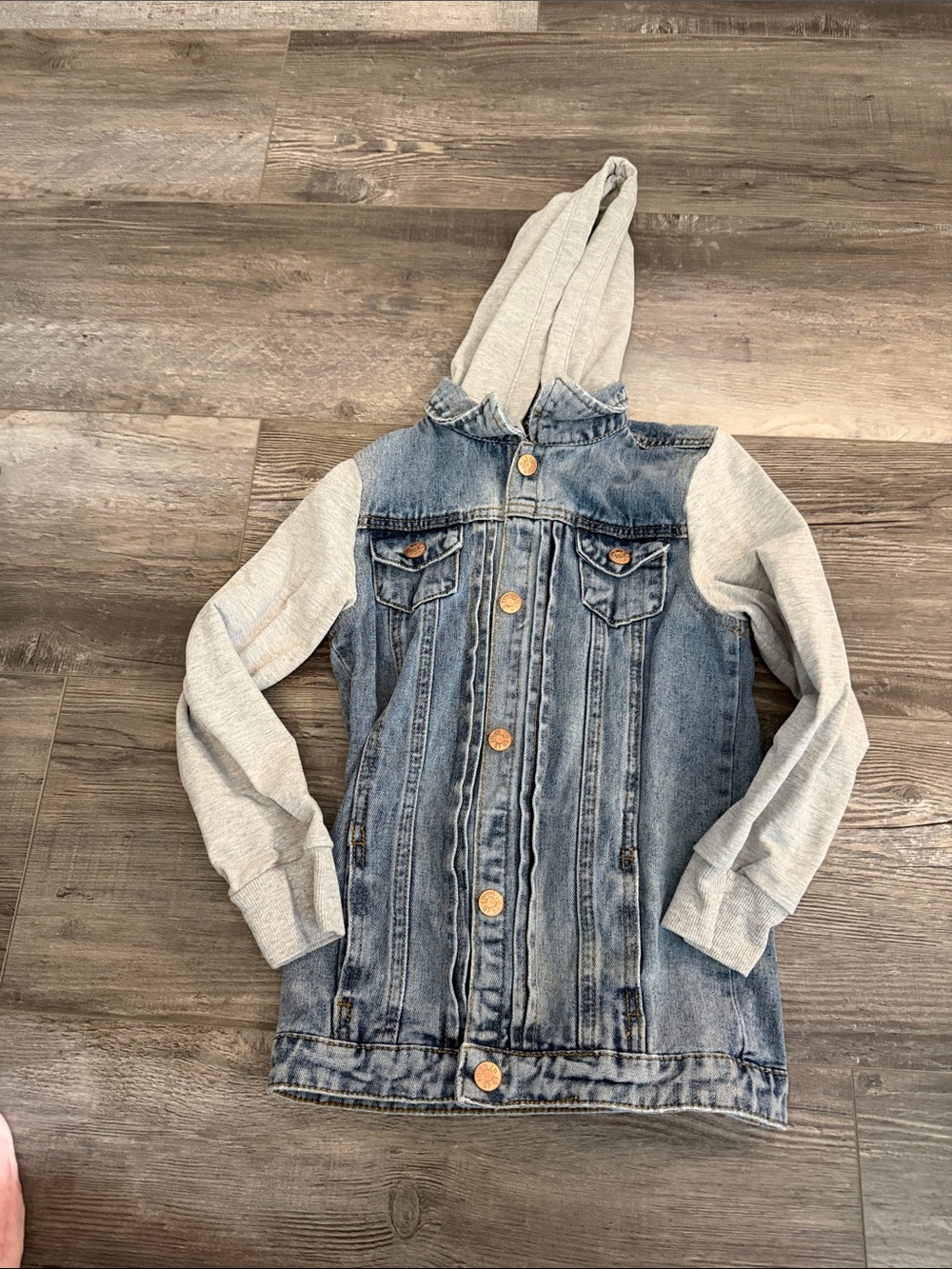 Little Bipsy Kids' Light Blue Denim Jacket with Gray Hooded Sleeves